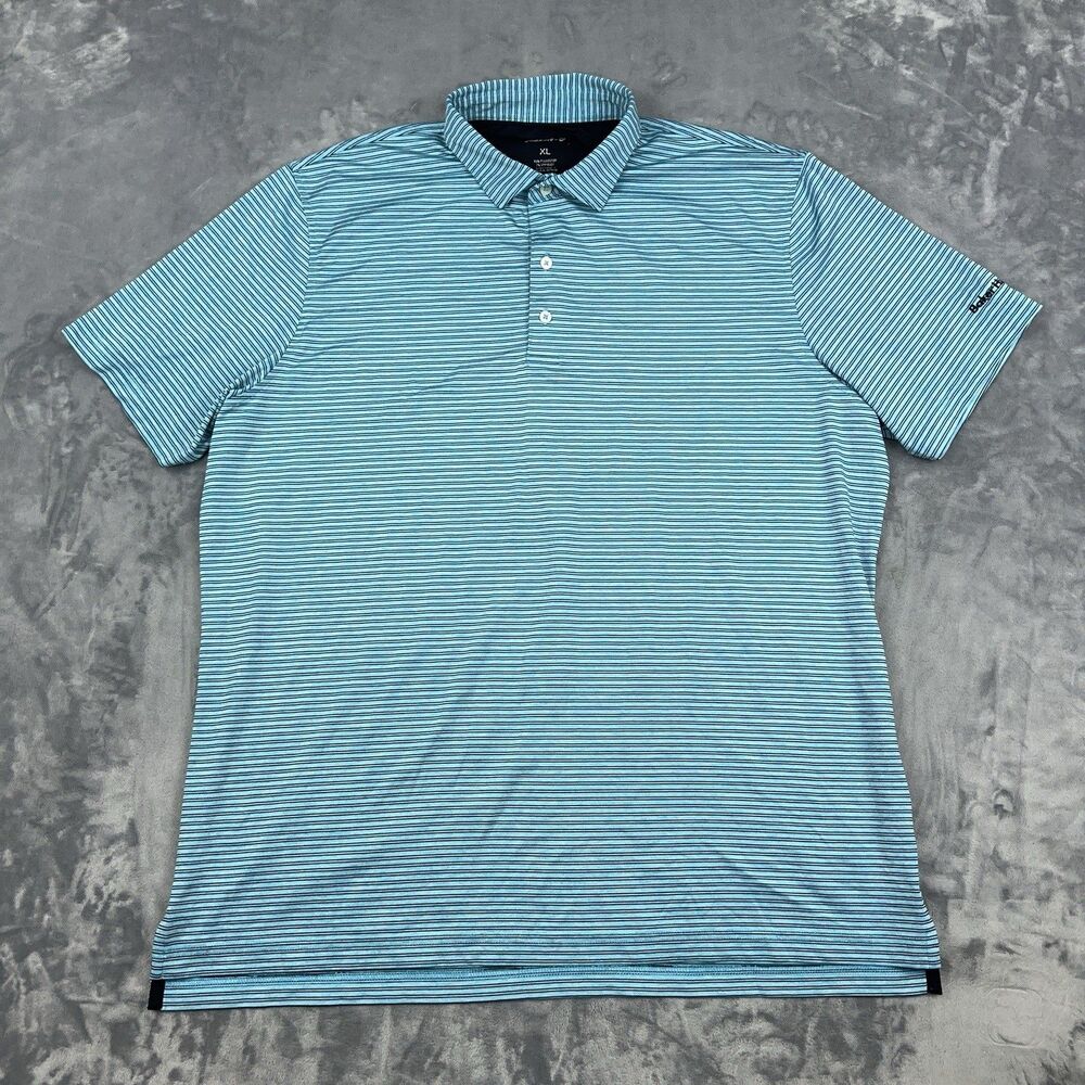 Johnnie O Polo Shirt Mens Sz L Blue Striped Golf Performance Stretch Arnold
